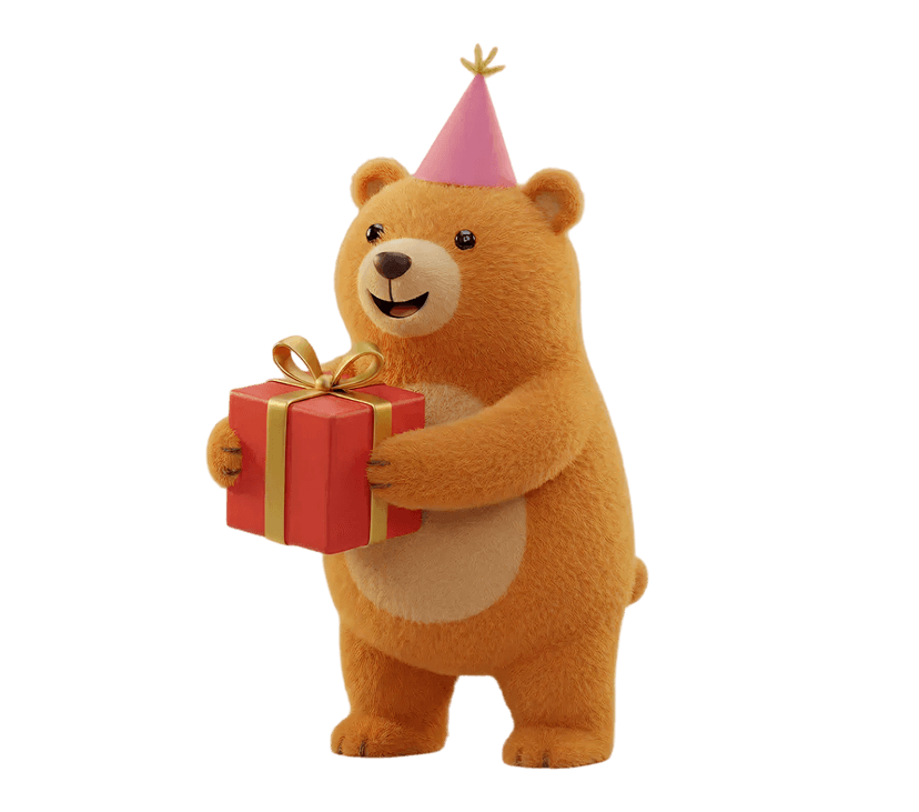 Bear in party hat